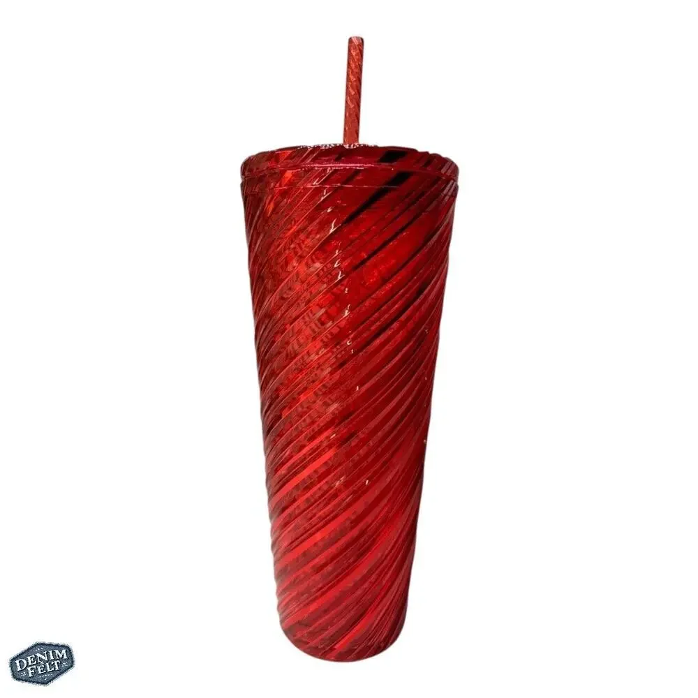 Starbucks Red‎ Swirl Plastic Cold Cup w/ Lid & Straw | 24 OZ | NEW!!